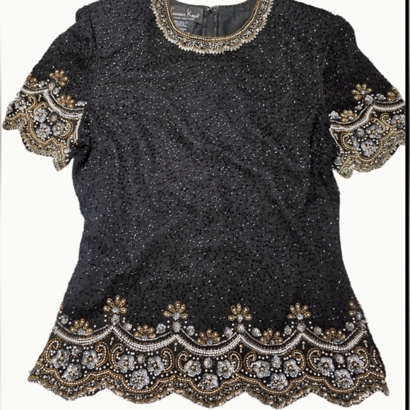 Laurence Kazar Tops - Vintage Elegant LAURENCE KAZAR Silk Blouse - intricate beading & sequin details